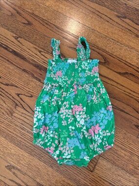 Little English Green Floral Smocked Bubble